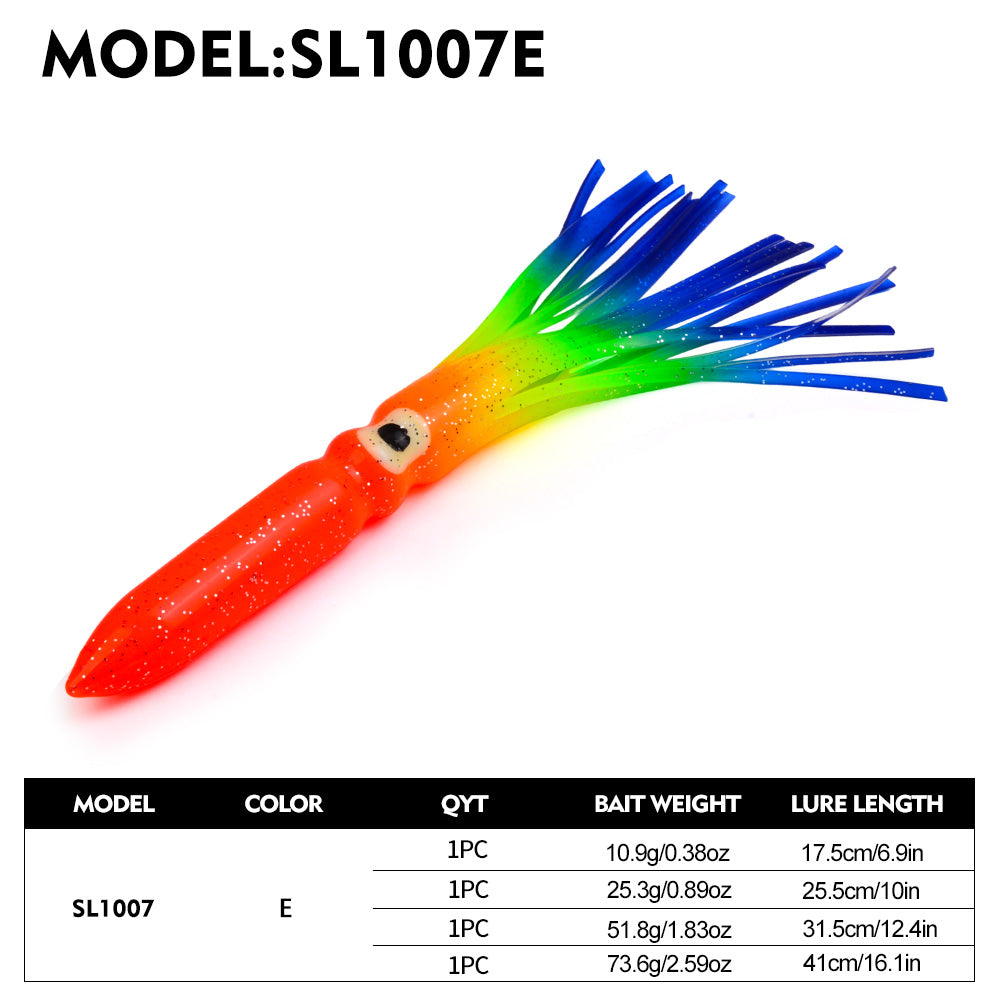 SUNLURE SL1007 Soft Squid Skirt Lure, 4 Sizes 10 Colors Octopus Trolling Bait 5PC/BAG