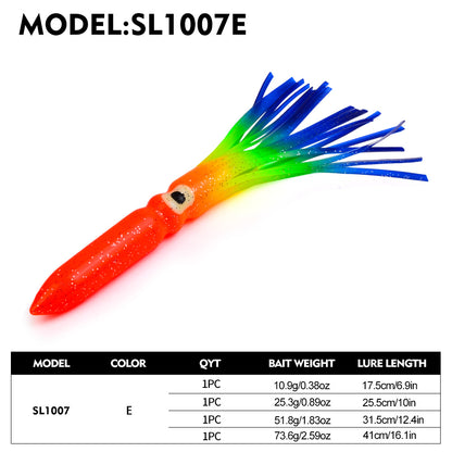 PROBEROS SL1007 Soft Squid Skirt Lure, 4 Sizes 10 Colors Octopus Trolling Bait 5PC/BAG