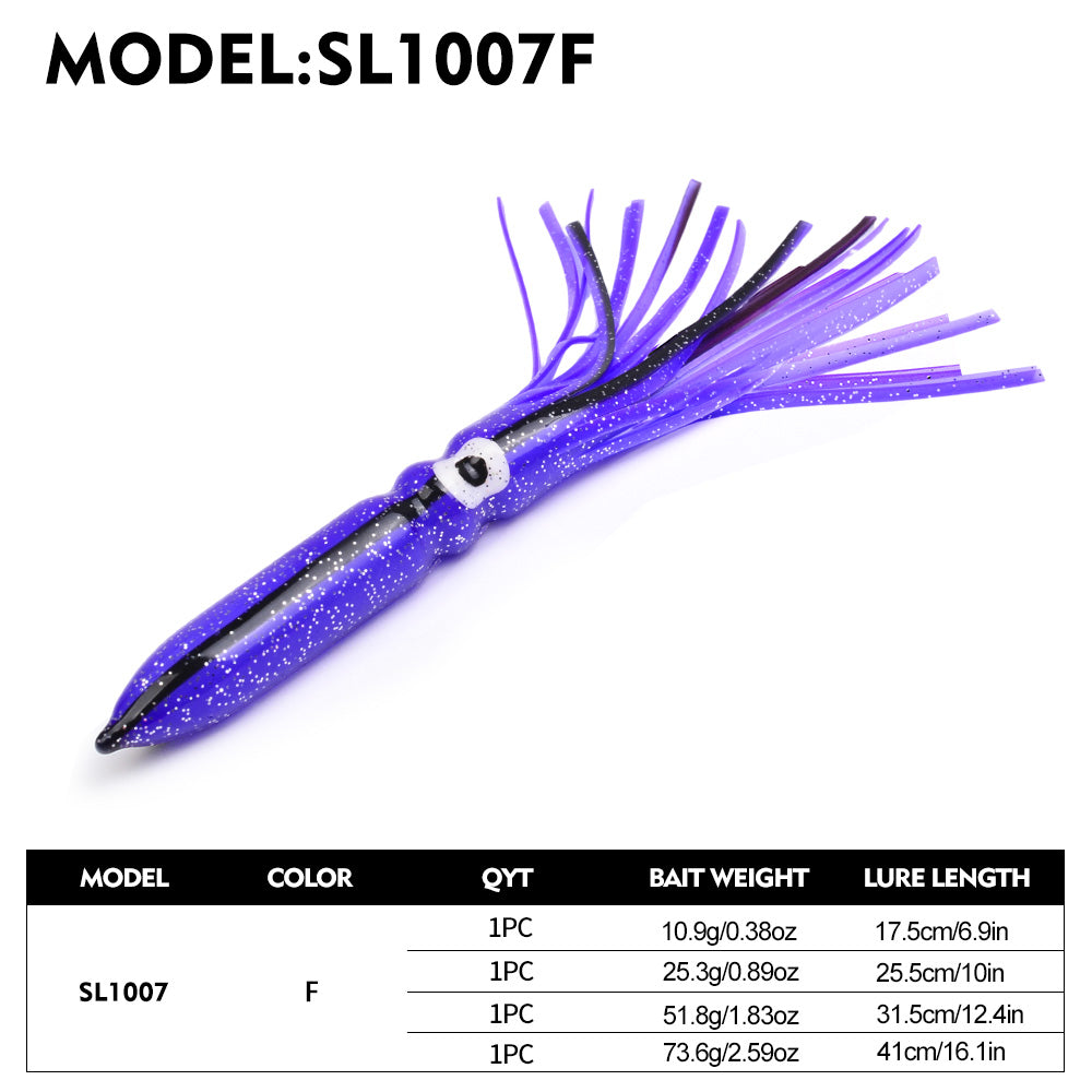 SUNLURE SL1007 Soft Squid Skirt Lure, 4 Sizes 10 Colors Octopus Trolling Bait 5PC/BAG