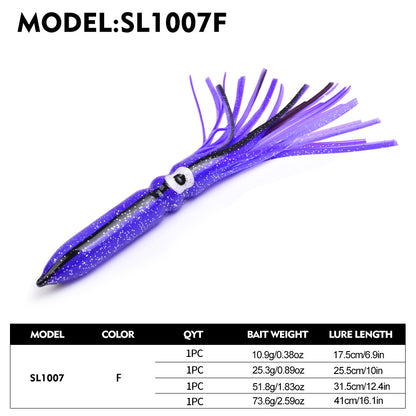 PROBEROS SL1007 Soft Squid Skirt Lure, 4 Sizes 10 Colors Octopus Trolling Bait 5PC/BAG