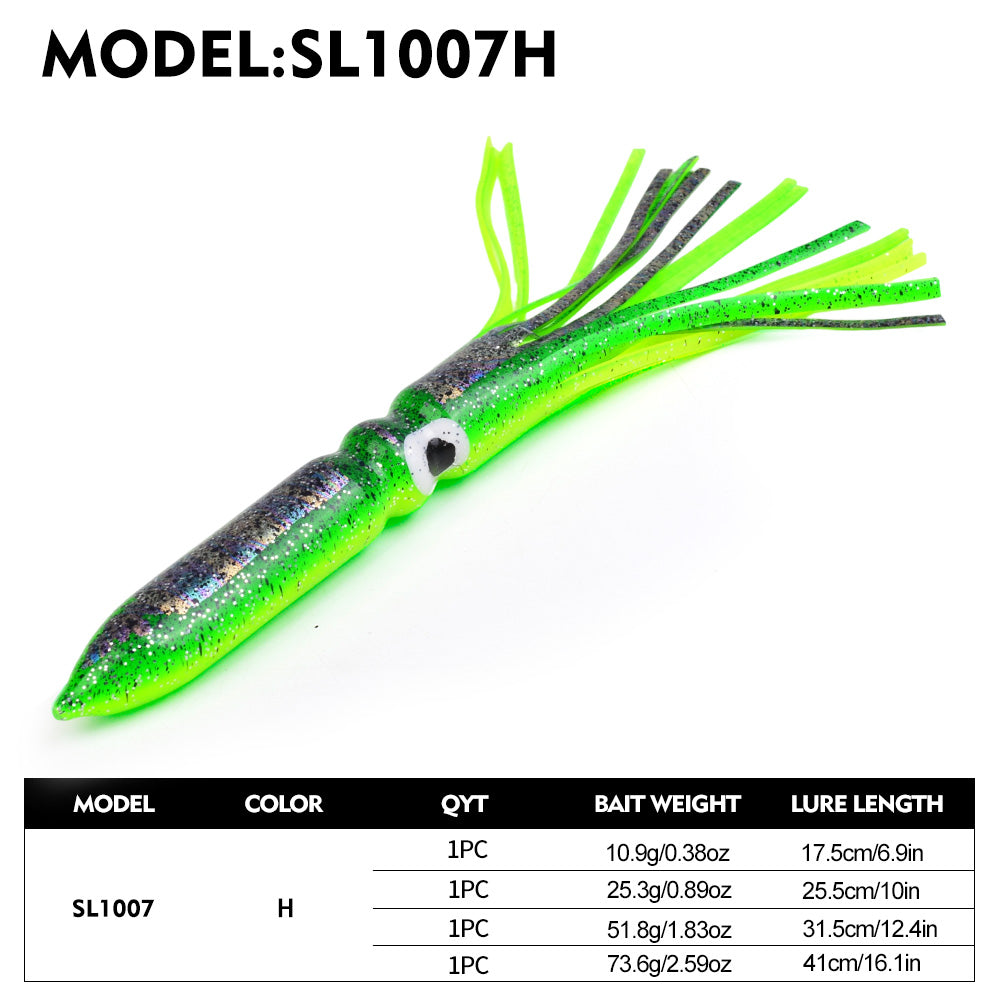 SUNLURE SL1007 Soft Squid Skirt Lure, 4 Sizes 10 Colors Octopus Trolling Bait 5PC/BAG