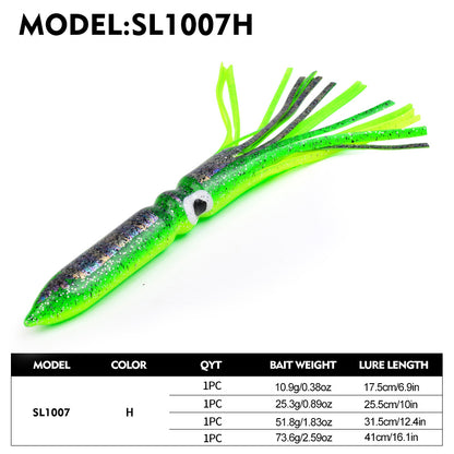 PROBEROS SL1007 Soft Squid Skirt Lure, 4 Sizes 10 Colors Octopus Trolling Bait 5PC/BAG