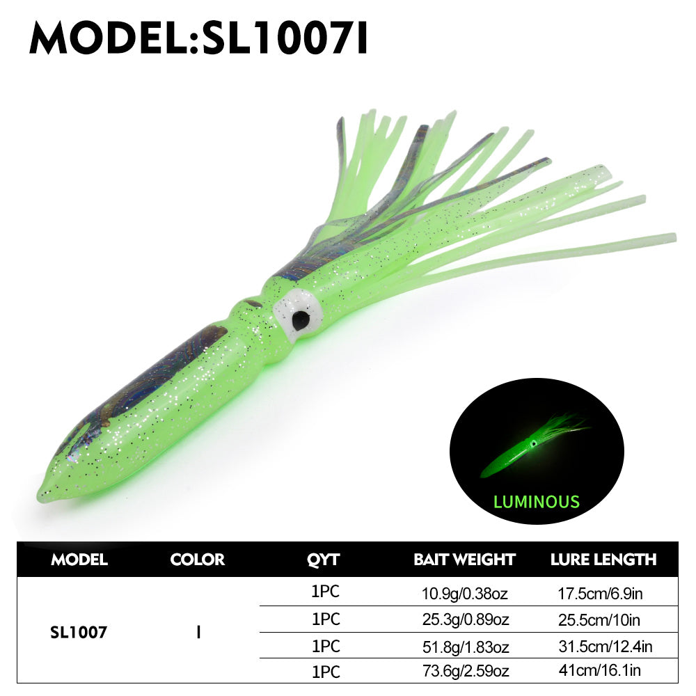 SUNLURE SL1007 Soft Squid Skirt Lure, 4 Sizes 10 Colors Octopus Trolling Bait 5PC/BAG