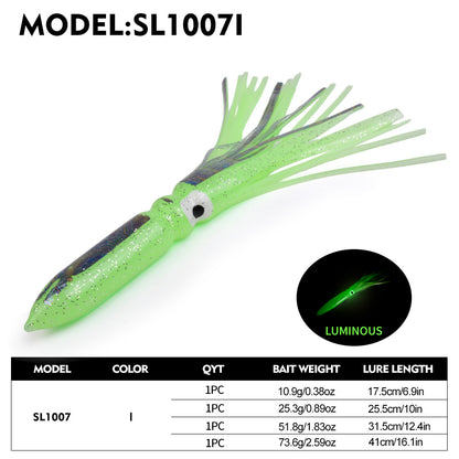 PROBEROS SL1007 Soft Squid Skirt Lure, 4 Sizes 10 Colors Octopus Trolling Bait 5PC/BAG