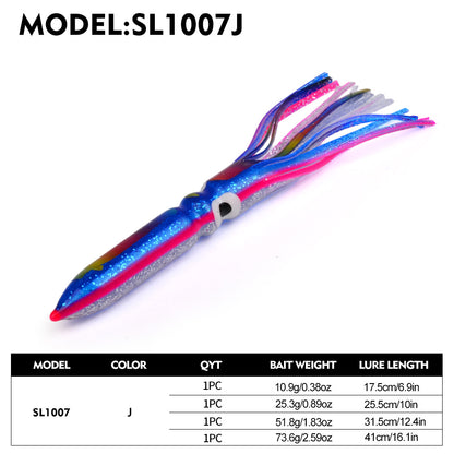 PROBEROS SL1007 Soft Squid Skirt Lure, 4 Sizes 10 Colors Octopus Trolling Bait 5PC/BAG