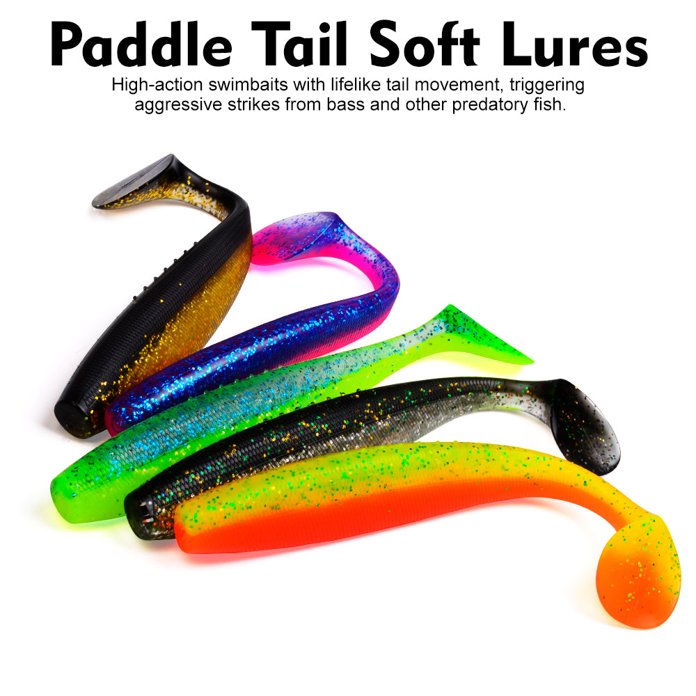 SUNLURE Paddle Tail Soft Swimbait SL1008, 2 Sizes 10 Colors Big Body Soft Minnow Lure 4PCS