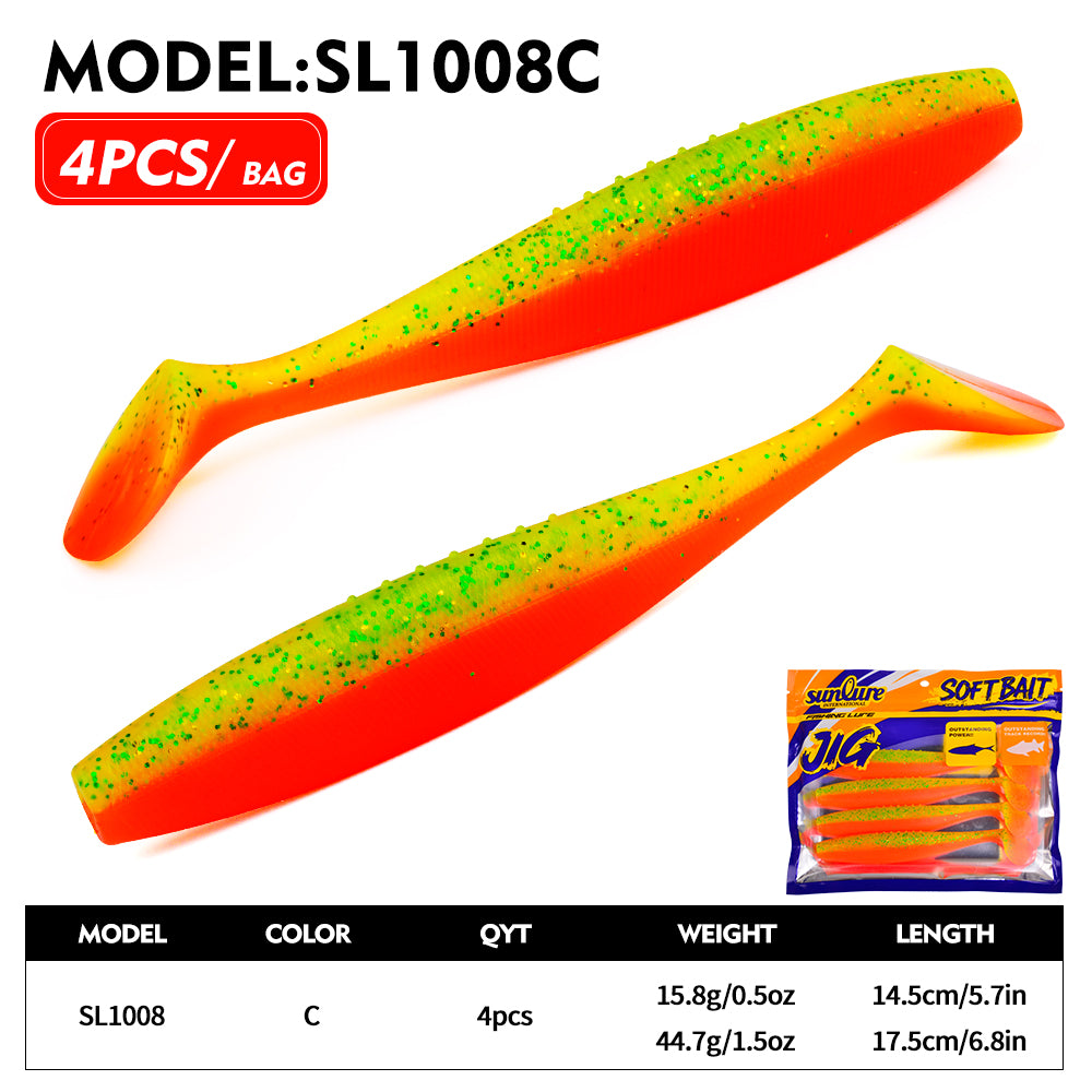SUNLURE Paddle Tail Soft Swimbait SL1008, 2 Sizes 10 Colors Big Body Soft Minnow Lure 4PCS