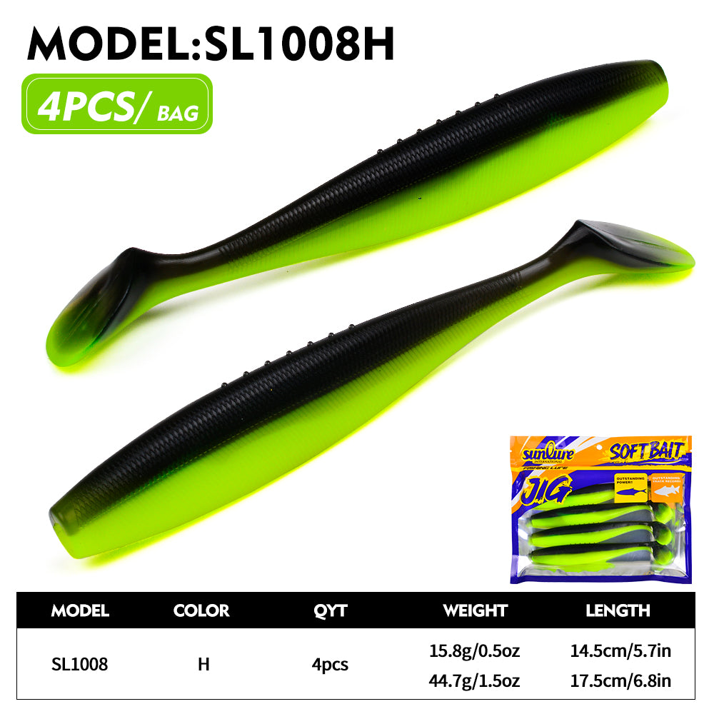 SUNLURE Paddle Tail Soft Swimbait SL1008, 2 Sizes 10 Colors Big Body Soft Minnow Lure 4PCS