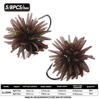 PROBEROS SL1009 Spiky Sea Urchin Pre-Rigged Soft Lure, 2 Sizes 5 Colors Soft Plastic Trout Panfish Stream Fishing Bait