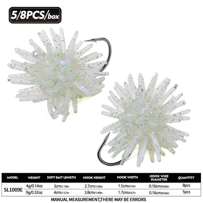 PROBEROS SL1009 Spiky Sea Urchin Pre-Rigged Soft Lure, 2 Sizes 5 Colors Soft Plastic Trout Panfish Stream Fishing Bait