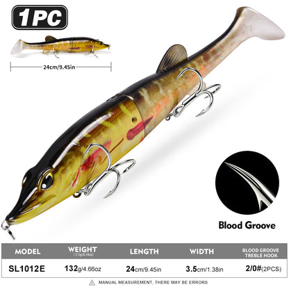 SUNLURE Jointed Pike Swimbait Lure | Soft Tail Musky Fishing Bait