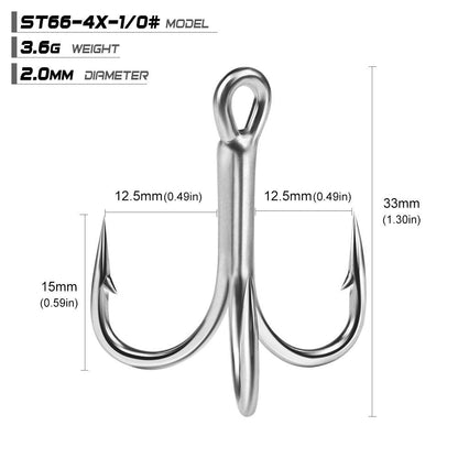 PROBEROS Lure 3 Ben Hook 4X Reinforced Anchor Hook 4X Reinforced Tin Color Anti-rust 3 Claw Hook Long Throw Fake Bait Fish Hook 50pcs - Proberos