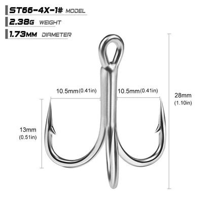 PROBEROS Lure 3 Ben Hook 4X Reinforced Anchor Hook 4X Reinforced Tin Color Anti-rust 3 Claw Hook Long Throw Fake Bait Fish Hook 50pcs - Proberos