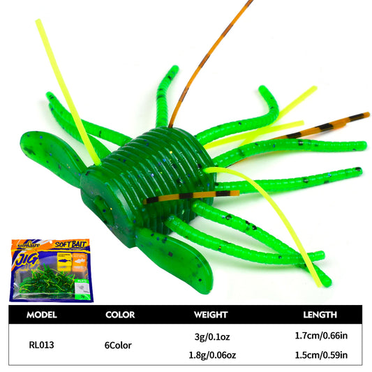SUNLURE RL013 Creature Bait Size and Weight Chart 1.8g and 3g