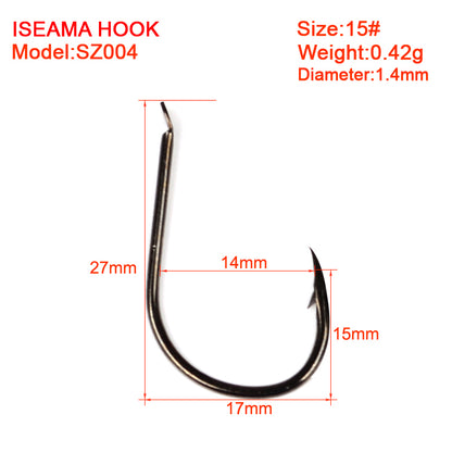 PROBEROS 500PCS Saltwater Fishing Hook Black Color High-Carbon Steel Iseama With Ring hook High Strength 1#-15# Single Hooks