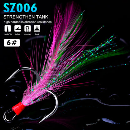 PROBEROS SZ005 Treble Hooks with Feathers 20PCS/Box