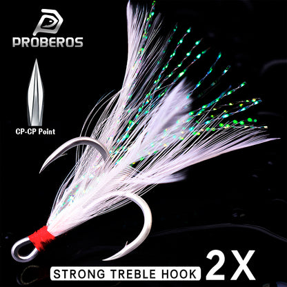 PROBEROS 2X Strong Treble Hooks with Feathers