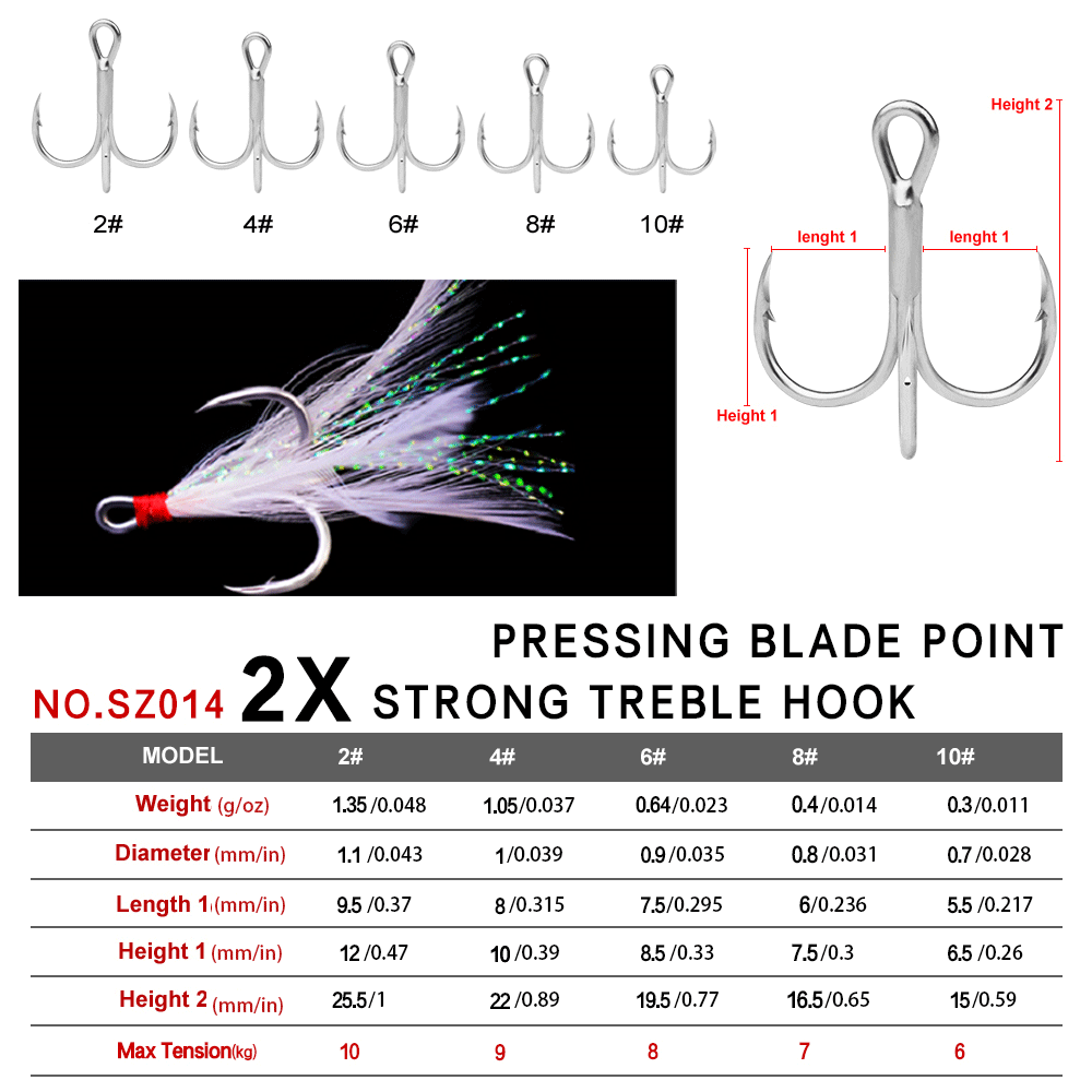 PROBEROS 2X Strong Treble Hooks with Feathers&nbsp;