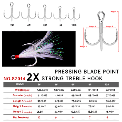 PROBEROS 2X Strong Treble Hooks with Feathers