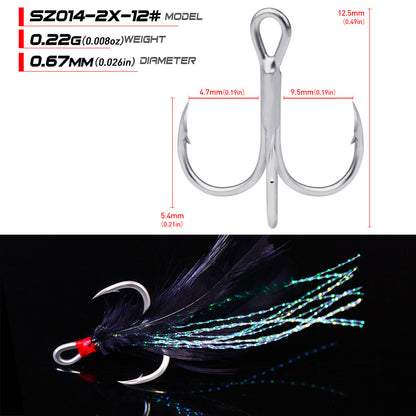 PROBEROS 2X Strong Treble Hooks with Feathers