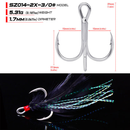 PROBEROS 2X Strong Treble Hooks with Feathers