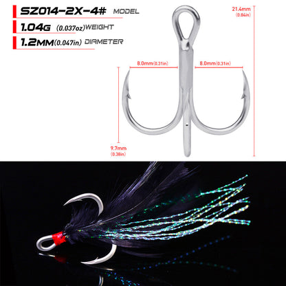 PROBEROS 2X Strong Treble Hooks with Feathers