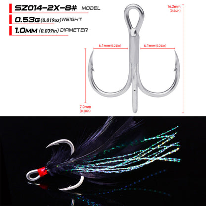 PROBEROS 2X Strong Treble Hooks with Feathers