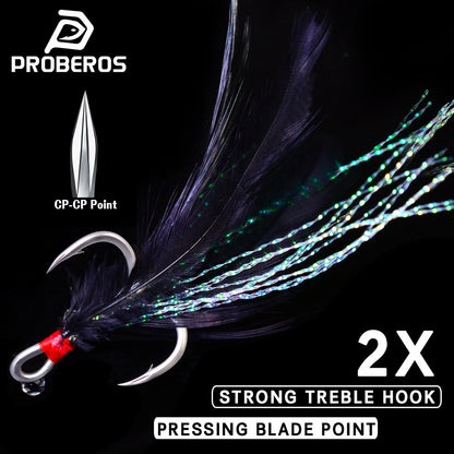 PROBEROS 2X Strong Treble Hooks with Feathers