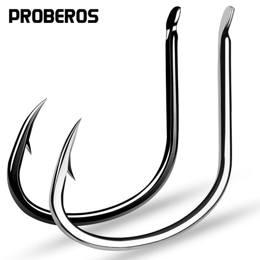 PROBEROS 50Pcs High Carbon Steel Offset Barbed Fishhooks Flat Carp Fishing Hooks Single Jigging Hooks Accessories Tackle