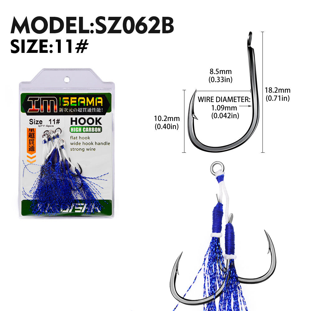 PROBEROS  2Pcs  5pc/set  Metal Jig Tail Assist Hooks 11-19# With PE Line Feather Solid Ring Jigging Fishhook for 5-80g Lure Fishing Hooks