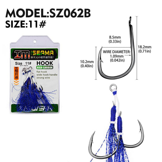 PROBEROS 2Pcs 5pc/set Metal Jig Tail Assist Hooks 11-19# With PE Line Feather Solid Ring Jigging Fishhook for 5-80g Lure Fishing Hooks - Proberos