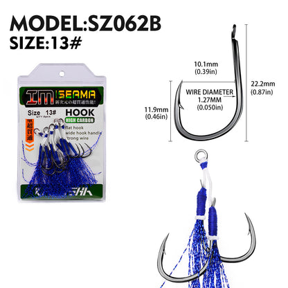 PROBEROS  2Pcs  5pc/set  Metal Jig Tail Assist Hooks 11-19# With PE Line Feather Solid Ring Jigging Fishhook for 5-80g Lure Fishing Hooks