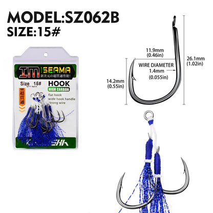 PROBEROS  2Pcs  5pc/set  Metal Jig Tail Assist Hooks 11-19# With PE Line Feather Solid Ring Jigging Fishhook for 5-80g Lure Fishing Hooks