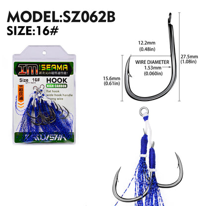 PROBEROS  2Pcs  5pc/set  Metal Jig Tail Assist Hooks 11-19# With PE Line Feather Solid Ring Jigging Fishhook for 5-80g Lure Fishing Hooks