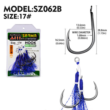 PROBEROS  2Pcs  5pc/set  Metal Jig Tail Assist Hooks 11-19# With PE Line Feather Solid Ring Jigging Fishhook for 5-80g Lure Fishing Hooks