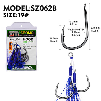PROBEROS  2Pcs  5pc/set  Metal Jig Tail Assist Hooks 11-19# With PE Line Feather Solid Ring Jigging Fishhook for 5-80g Lure Fishing Hooks