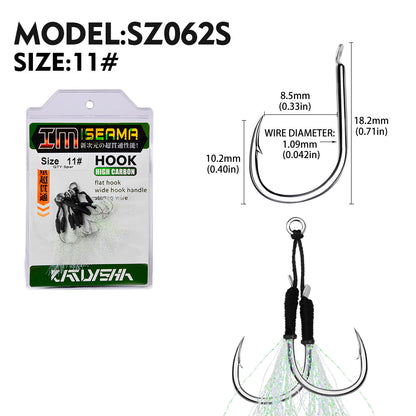 PROBEROS  2Pcs  5pc/set  Metal Jig Tail Assist Hooks 11-19# With PE Line Feather Solid Ring Jigging Fishhook for 5-80g Lure Fishing Hooks