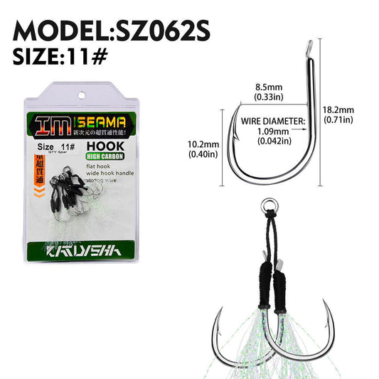 PROBEROS 2Pcs 5pc/set Metal Jig Tail Assist Hooks 11-19# With PE Line Feather Solid Ring Jigging Fishhook for 5-80g Lure Fishing Hooks - Proberos