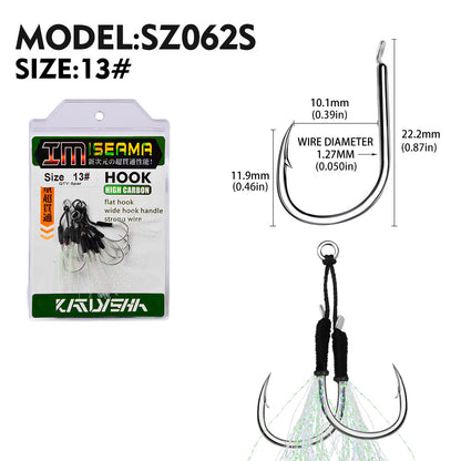 PROBEROS  2Pcs  5pc/set  Metal Jig Tail Assist Hooks 11-19# With PE Line Feather Solid Ring Jigging Fishhook for 5-80g Lure Fishing Hooks