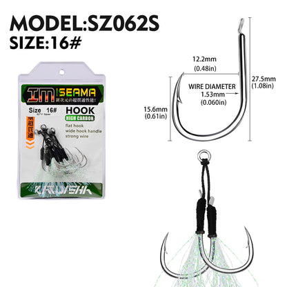 PROBEROS  2Pcs  5pc/set  Metal Jig Tail Assist Hooks 11-19# With PE Line Feather Solid Ring Jigging Fishhook for 5-80g Lure Fishing Hooks