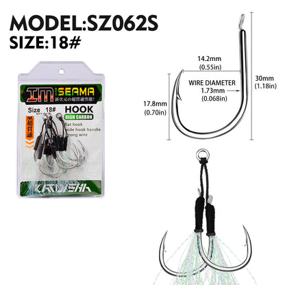 PROBEROS  2Pcs  5pc/set  Metal Jig Tail Assist Hooks 11-19# With PE Line Feather Solid Ring Jigging Fishhook for 5-80g Lure Fishing Hooks