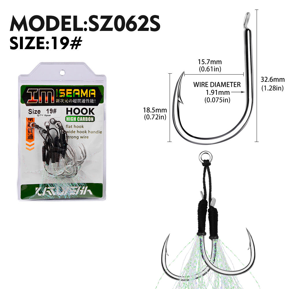 PROBEROS  2Pcs  5pc/set  Metal Jig Tail Assist Hooks 11-19# With PE Line Feather Solid Ring Jigging Fishhook for 5-80g Lure Fishing Hooks