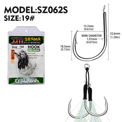PROBEROS  2Pcs  5pc/set  Metal Jig Tail Assist Hooks 11-19# With PE Line Feather Solid Ring Jigging Fishhook for 5-80g Lure Fishing Hooks