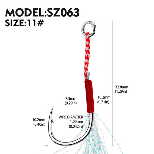 PROBEROS 5bag 10pcs/bag Fishing Hooks for slow jig with Feathers Slow Double Jig Hook Fishing Jig Assis hooks Fishhooks - Proberos