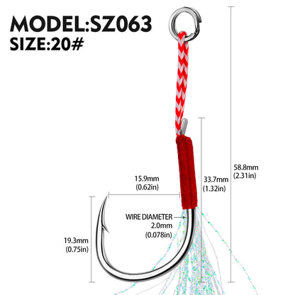 PROBEROS 5bag 10pcs/bag Fishing Hooks for slow jig with Feathers Slow Double Jig Hook Fishing Jig Assis hooks Fishhooks