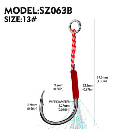 PROBEROS 5bag 10pcs/bag Fishing Hooks for slow jig with Feathers Slow Double Jig Hook Fishing Jig Assis hooks Fishhooks