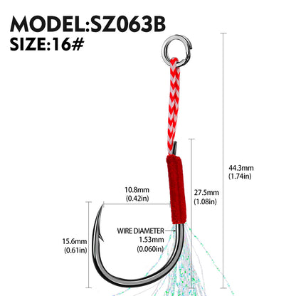 PROBEROS 5bag 10pcs/bag Fishing Hooks for slow jig with Feathers Slow Double Jig Hook Fishing Jig Assis hooks Fishhooks