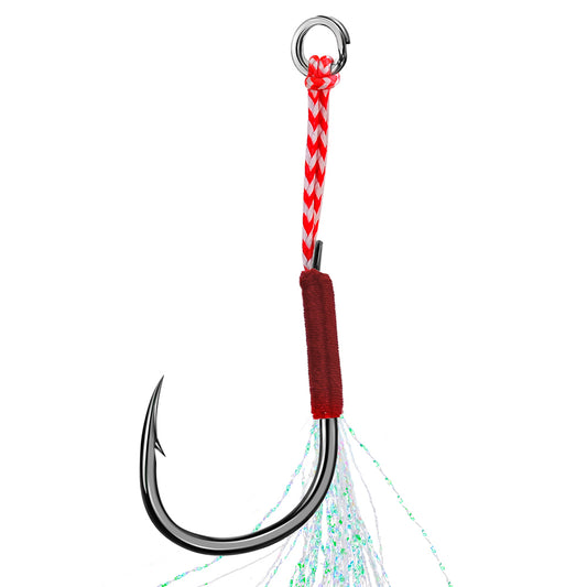 PROBEROS  10pair/lot Fishing Hook Jig Double PairHooks Barbed Thread Feather Accessories Pesca High Carbon Steel Fishing Lure Slow Jigging
