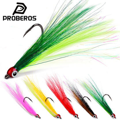 PROBEROS 5pcs/bag High Carbon Steel Feather Bionic Lure Hook pesca Fishing Gear Barbed Single Hook Outdoor Fishing Accessories