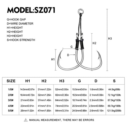 PROBEROS 2 Sets Saltwater Jigging Assist Hooks 1/0#-5/0# High Carbon Steel Fishing Hooks